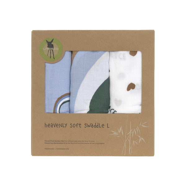 Lassig - Happy Rascals - Heavenly soft Swaddle L 3 pcs, 80 x 80 cm - Sky blue