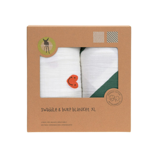 Lassig - Happy Rascals - Swaddle & Burp Blanket XL GOTS 2 pcs, 120 x 120 cm - Heart