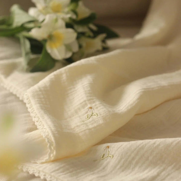 Avery Row - Embroidered Muslin blanket - Wild Chamomile